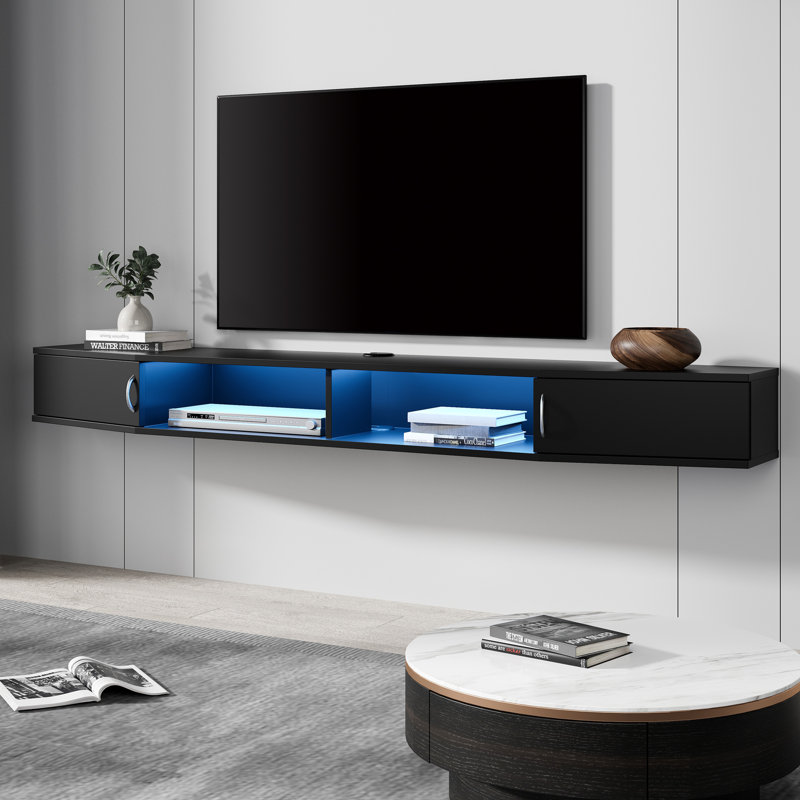 Mikayla Floating TV Stand Black 16 Lights